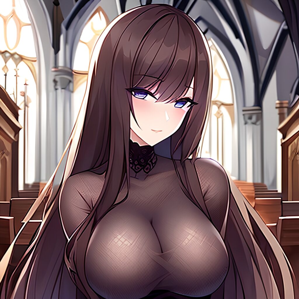 woman church fishnet brunette long hair messy hair 