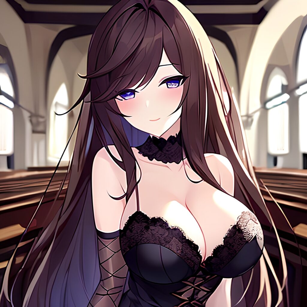 woman church fishnet brunette long hair messy hair 