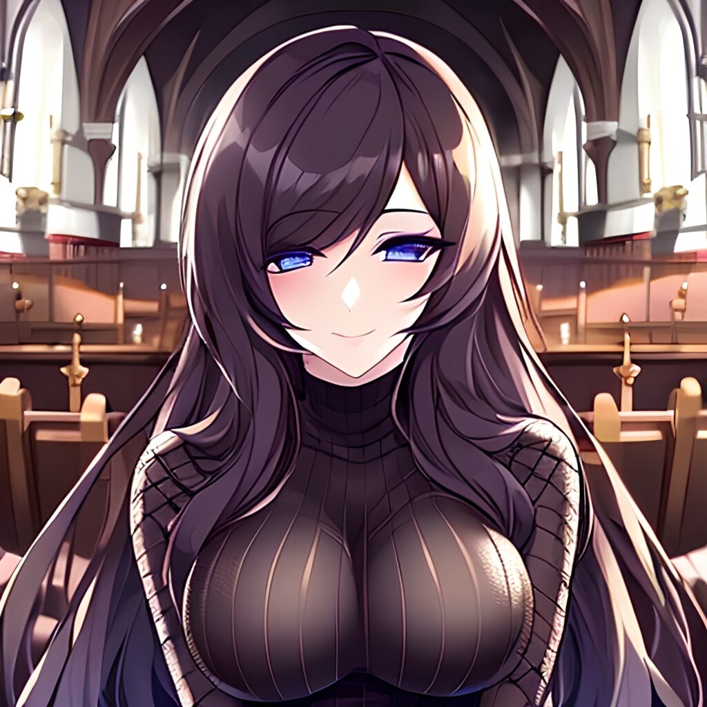 woman church fishnet brunette messy hair long hair 