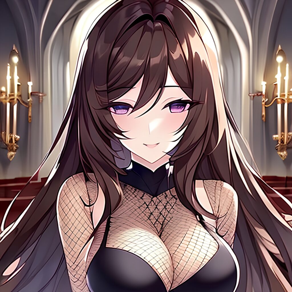 woman church fishnet brunette messy hair long hair 