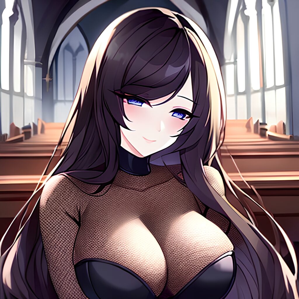 woman church fishnet long hair brunette messy hair 