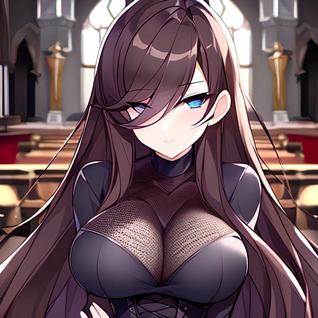 woman church fishnet long hair messy hair brunette 