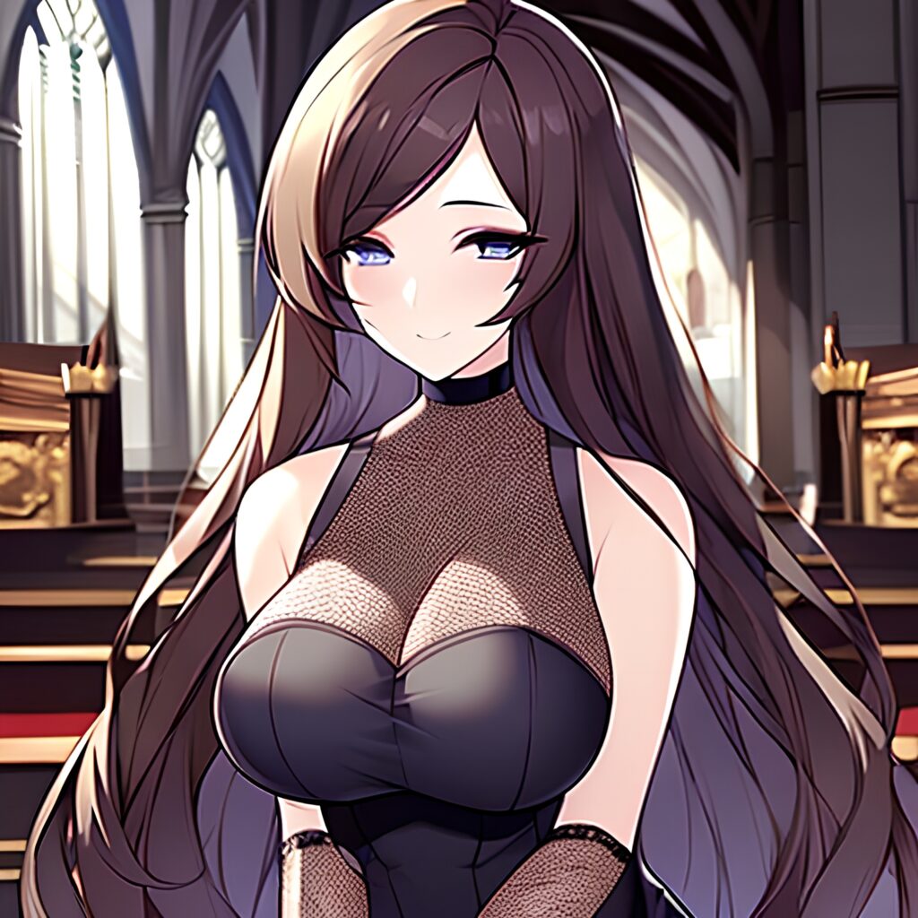 woman church fishnet long hair messy hair brunette