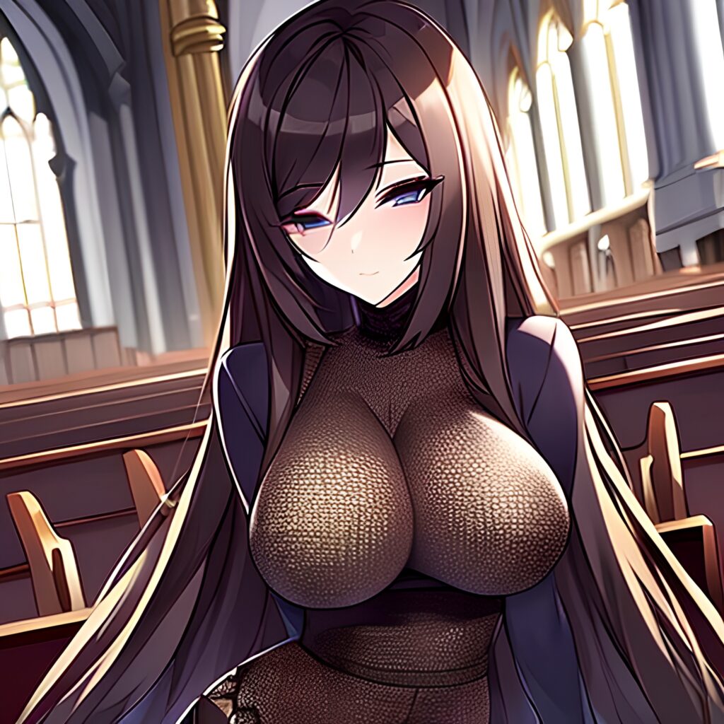 woman church fishnet long hair messy hair brunette 