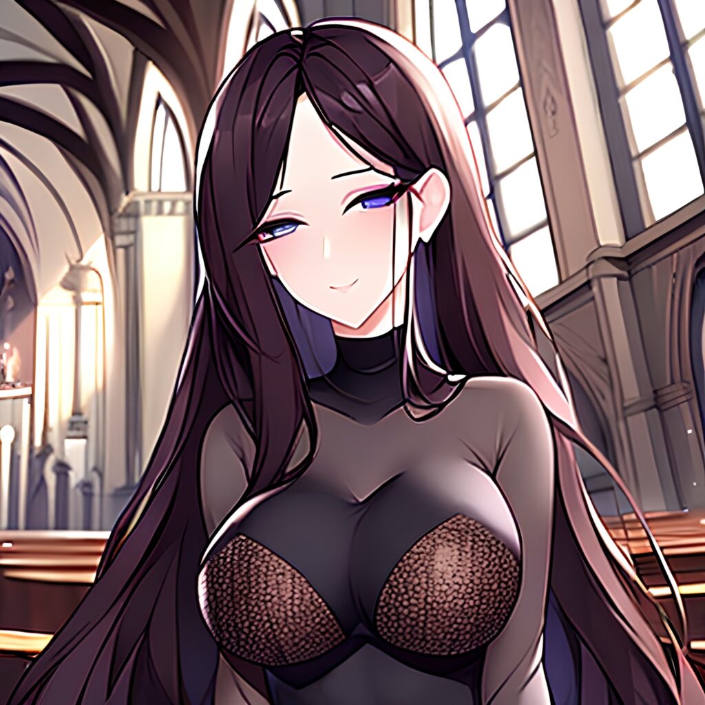 woman church fishnet long hair messy hair brunette 