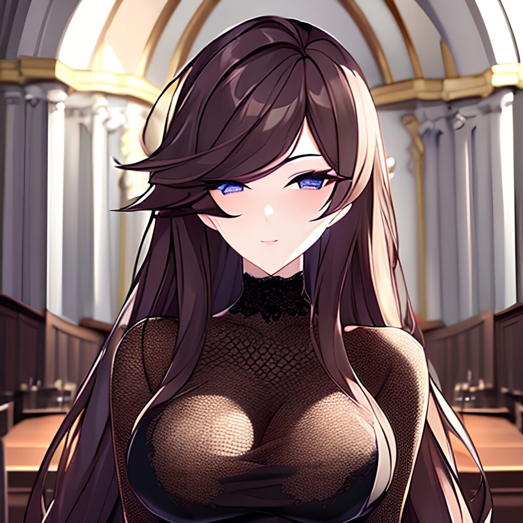 woman church fishnet long hair messy hair brunette 