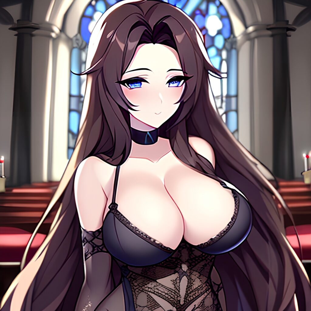woman church fishnet long hair messy hair brunette 