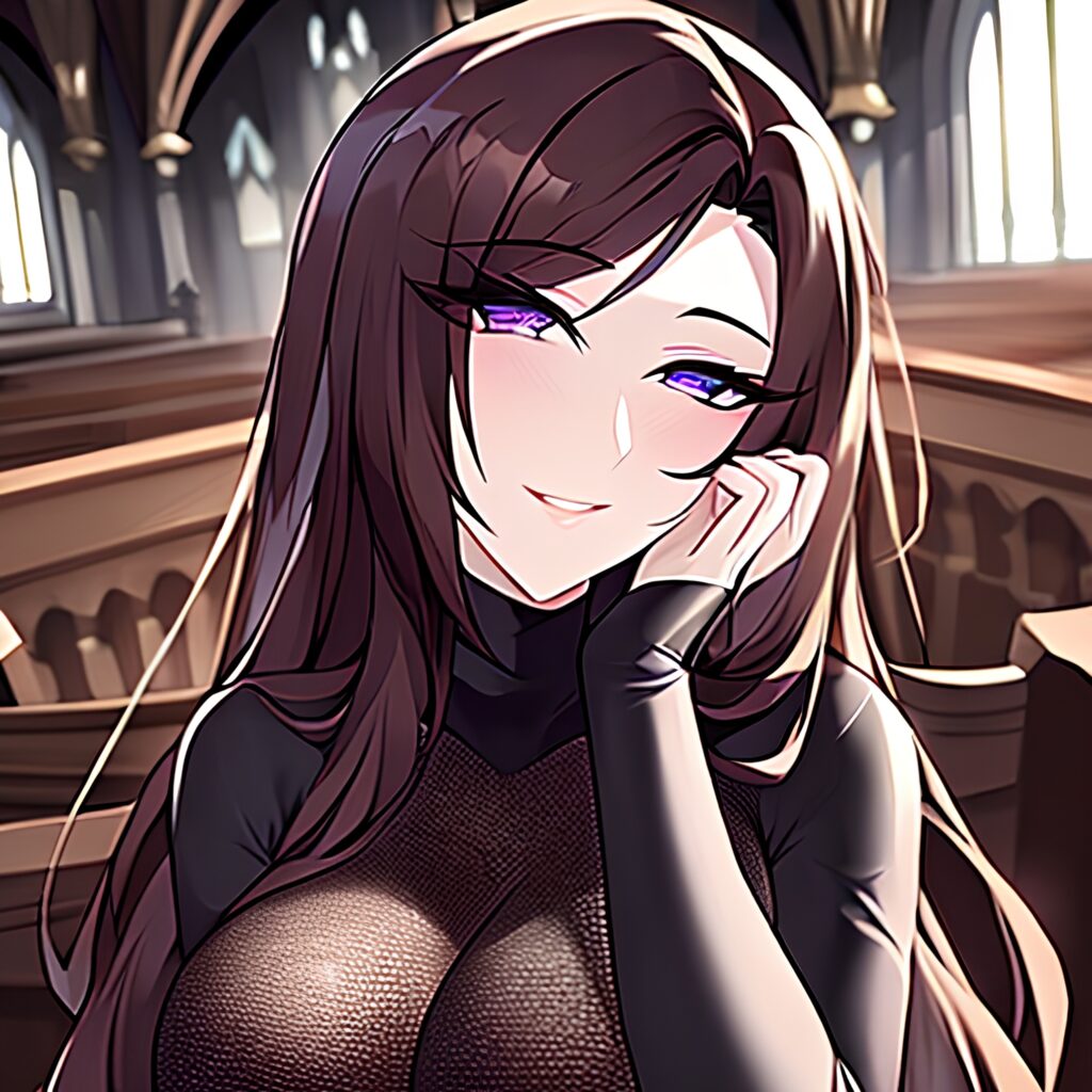 woman church fishnet messy hair brunette long hair 