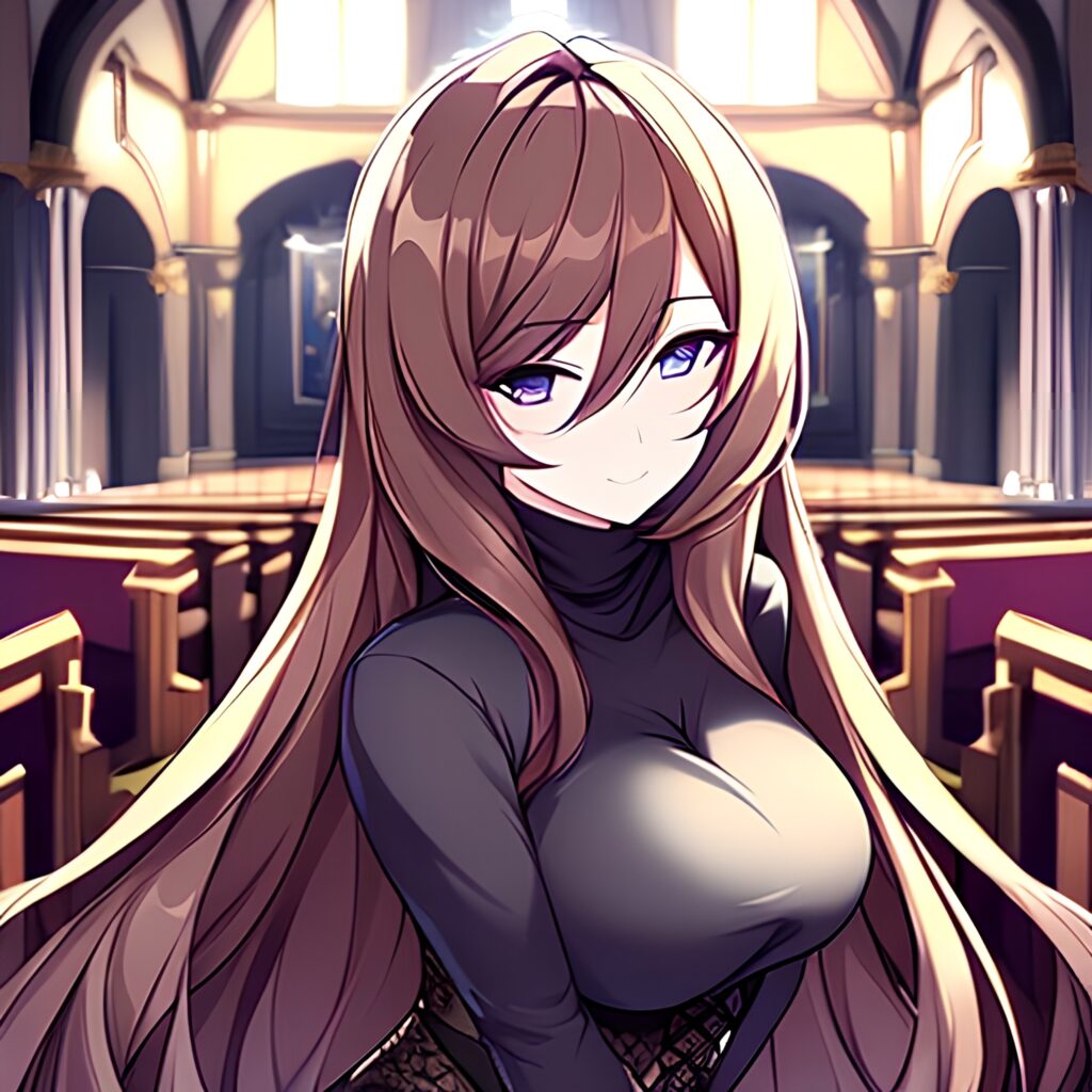 woman church fishnet messy hair long hair brunette 