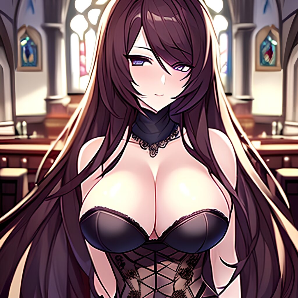woman church fishnet messy hair long hair brunette 