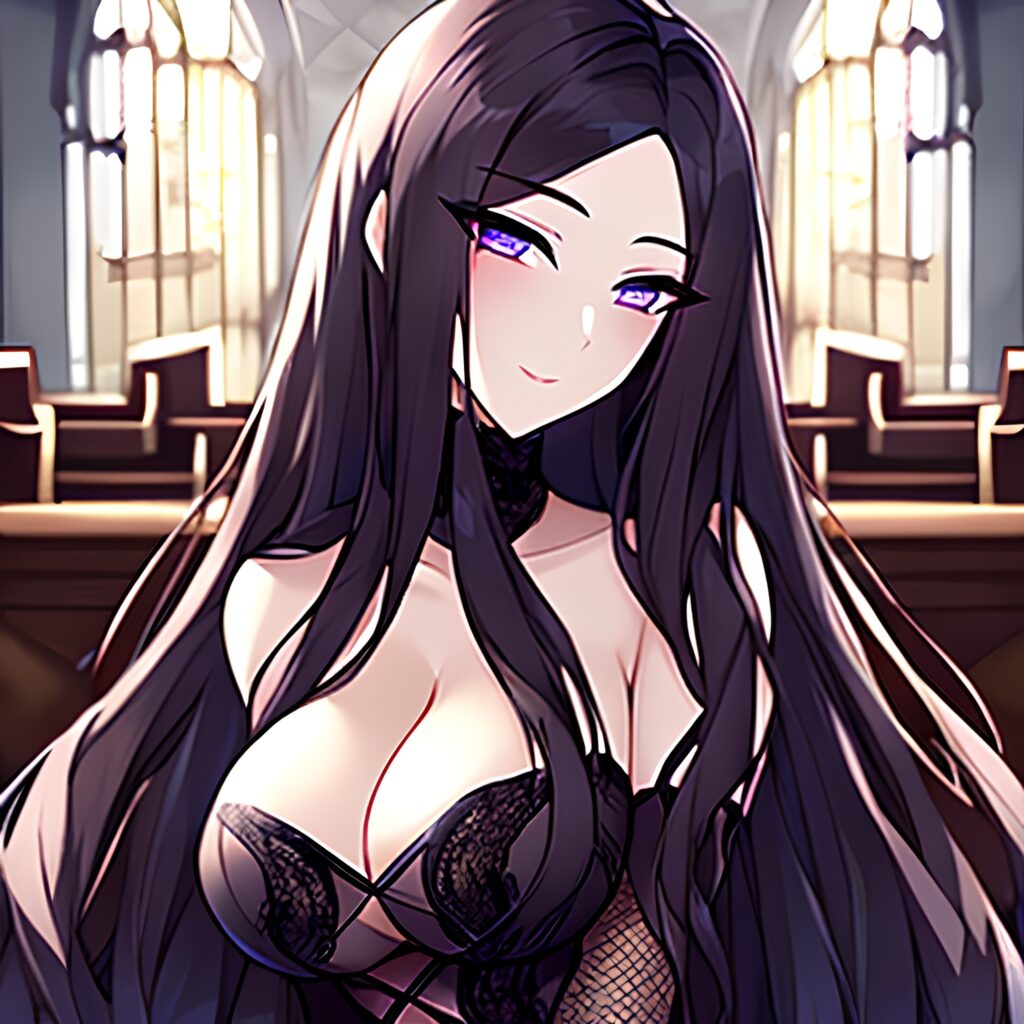 woman church long hair brunette messy hair fishnet 