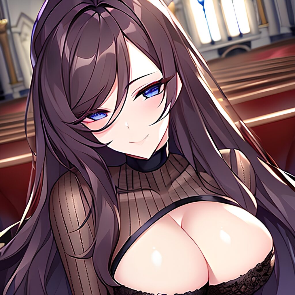 woman church long hair brunette messy hair fishnet 