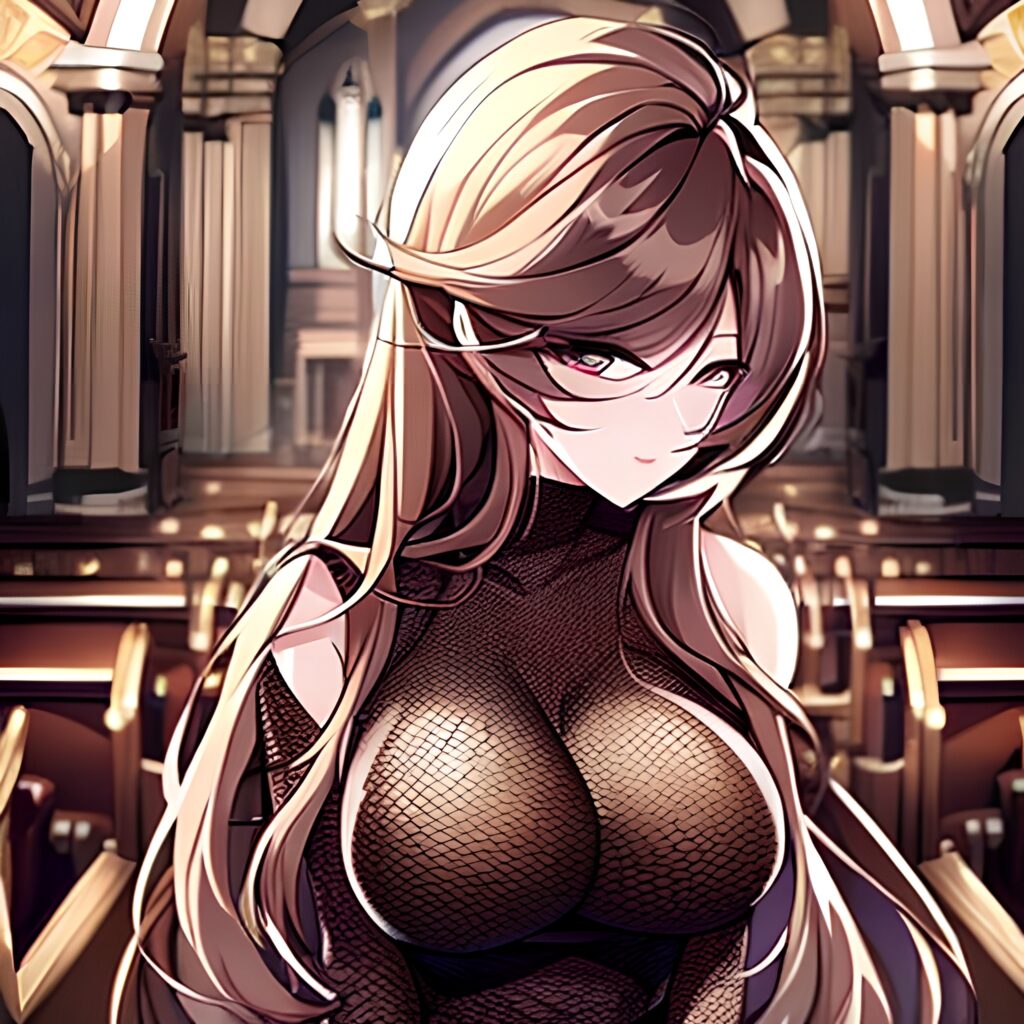 woman church long hair fishnet messy hair brunette 