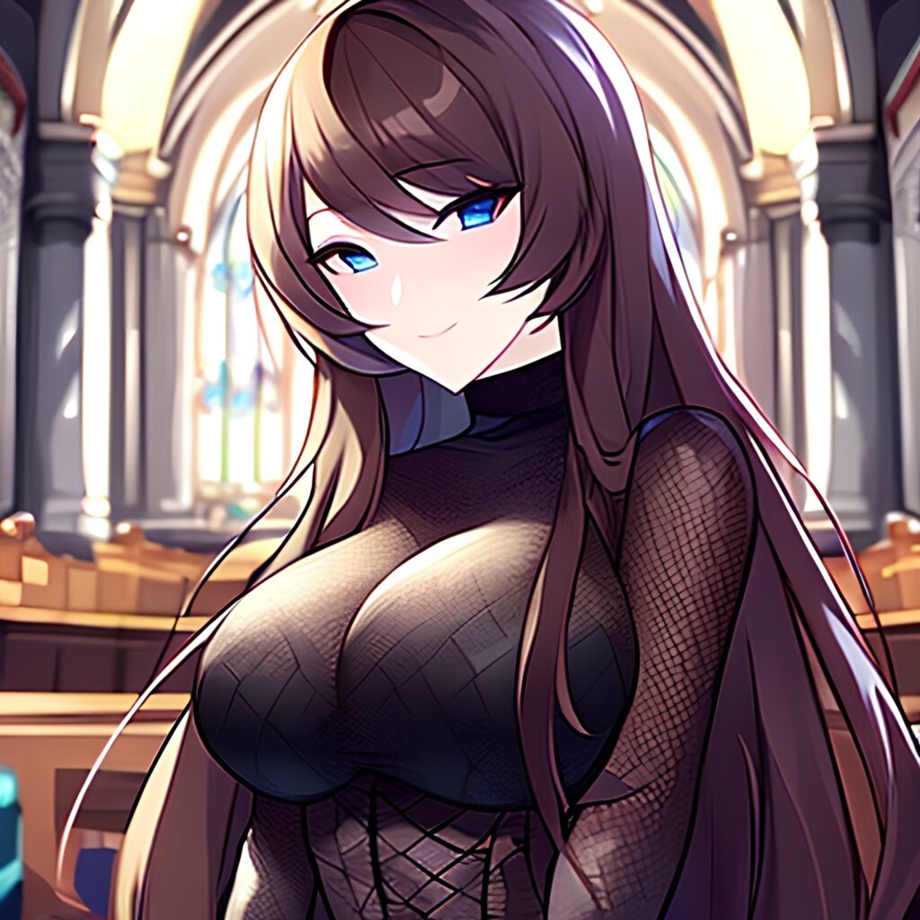 woman church long hair fishnet messy hair brunette 