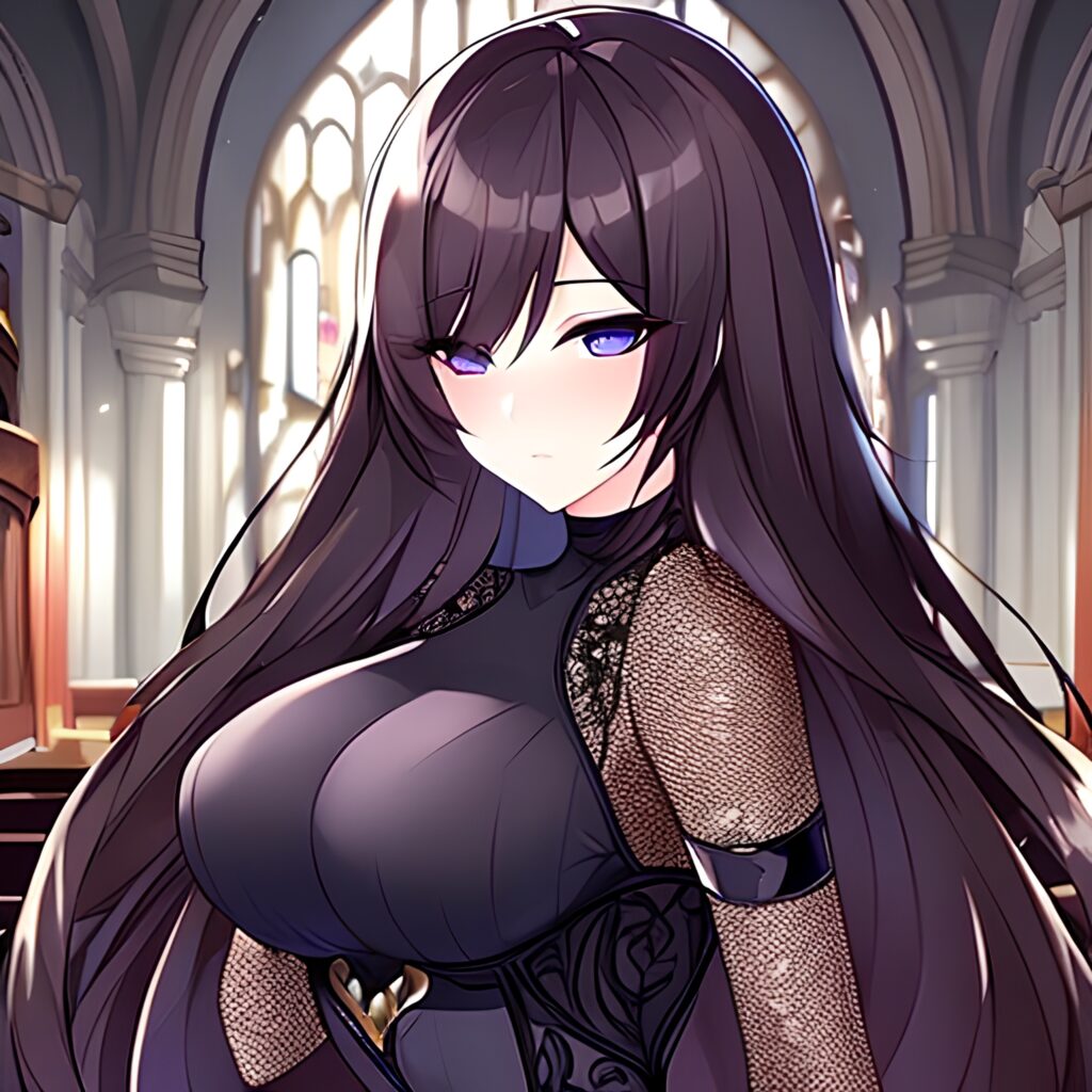 woman church long hair fishnet messy hair brunette 