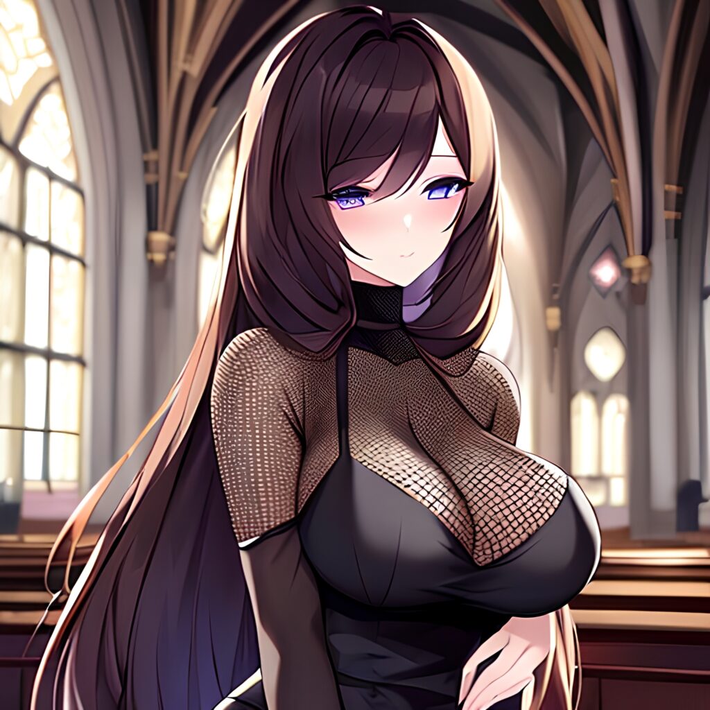 woman church long hair fishnet messy hair brunette 