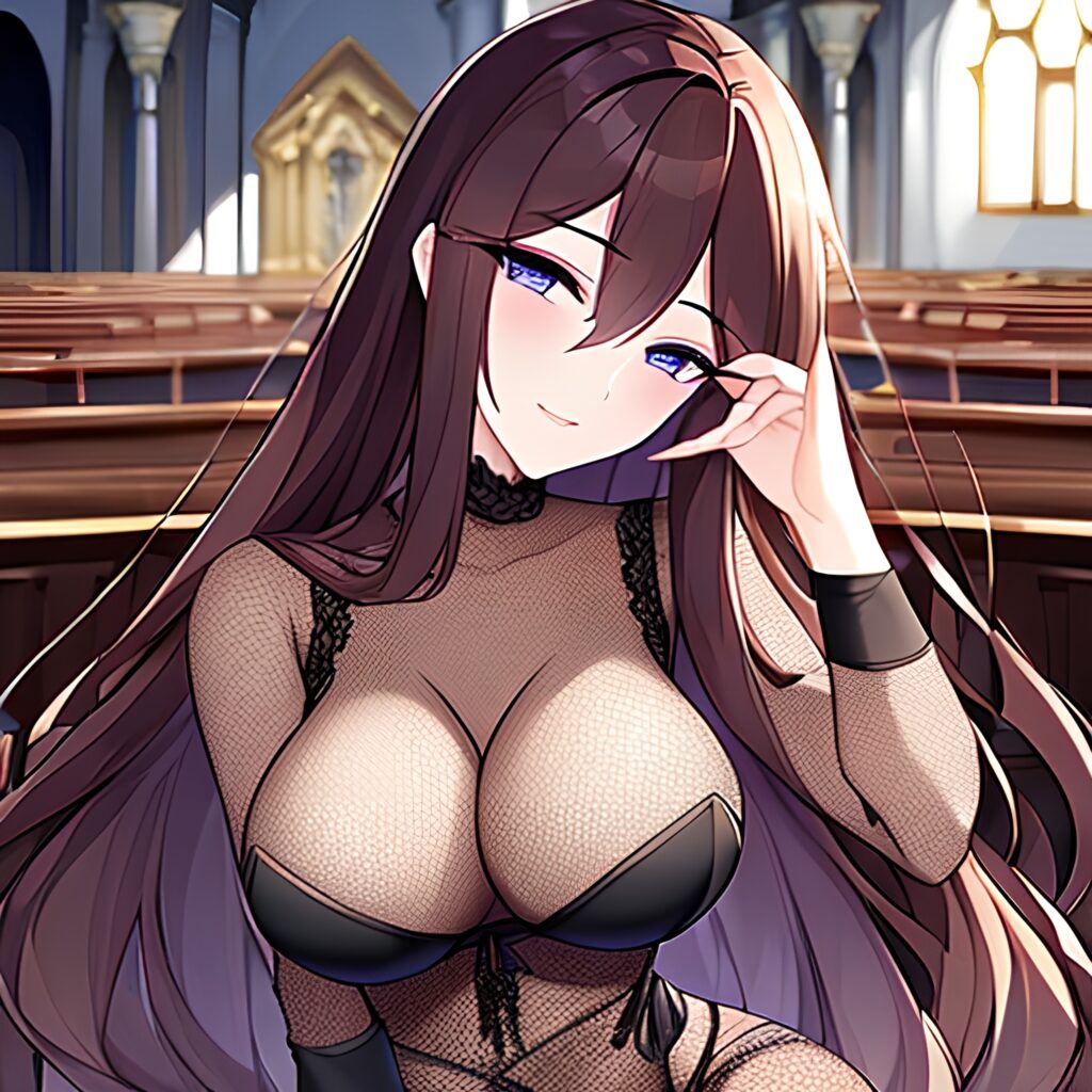 woman church long hair messy hair fishnet brunette 