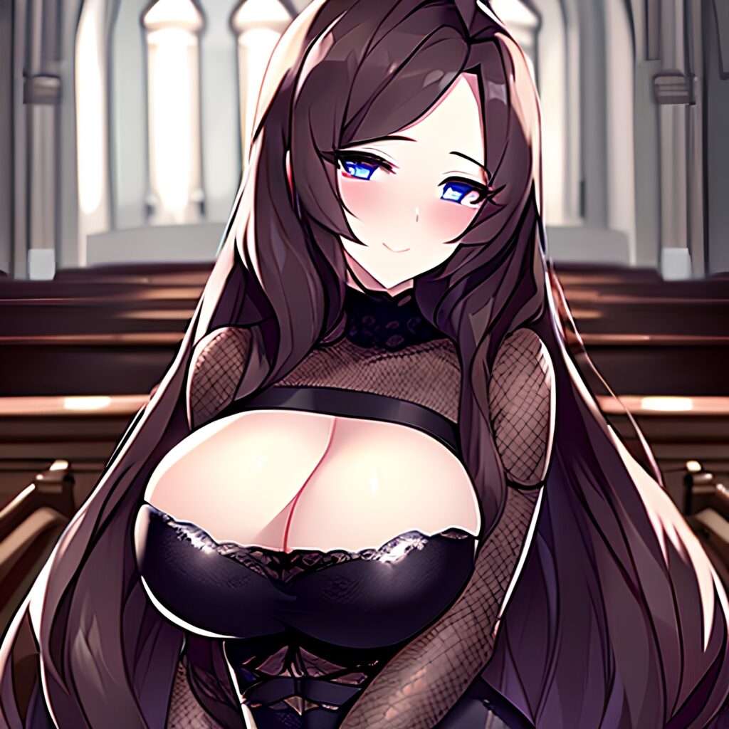 woman church long hair messy hair fishnet brunette 