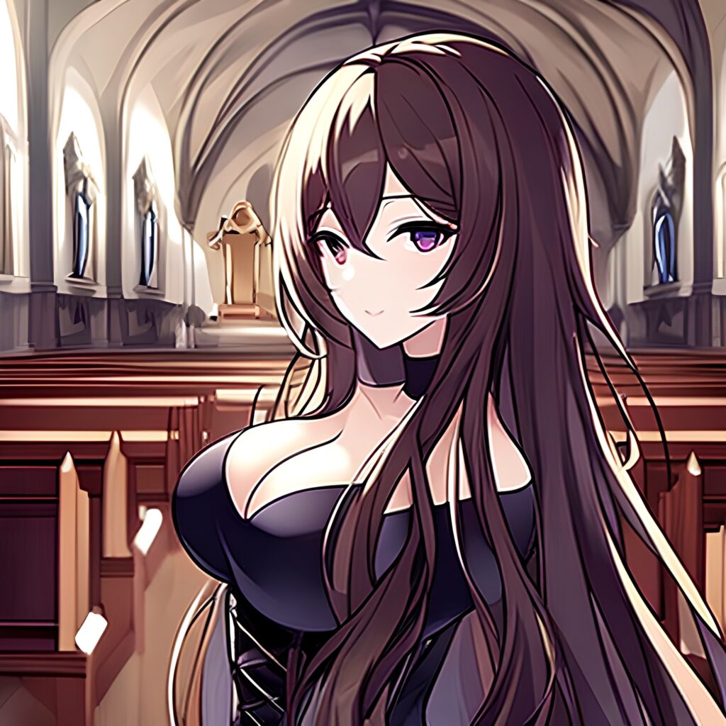 woman church long hair messy hair fishnet brunette 