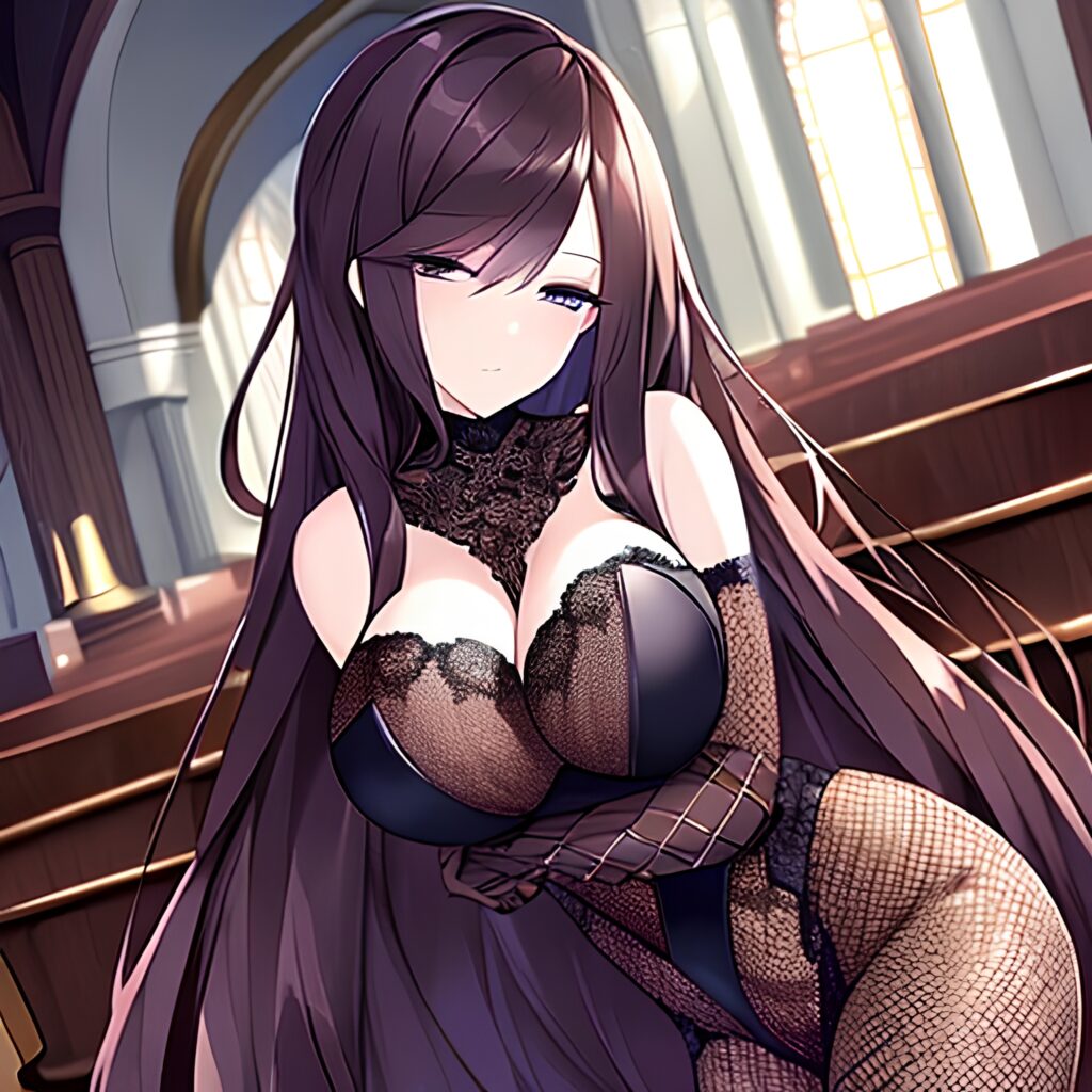 woman church long hair messy hair fishnet brunette 