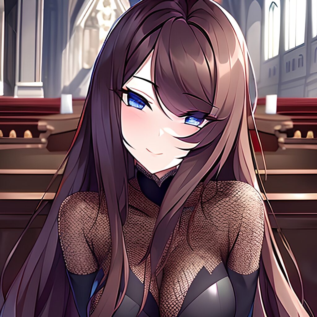 woman church long hair messy hair fishnet brunette 