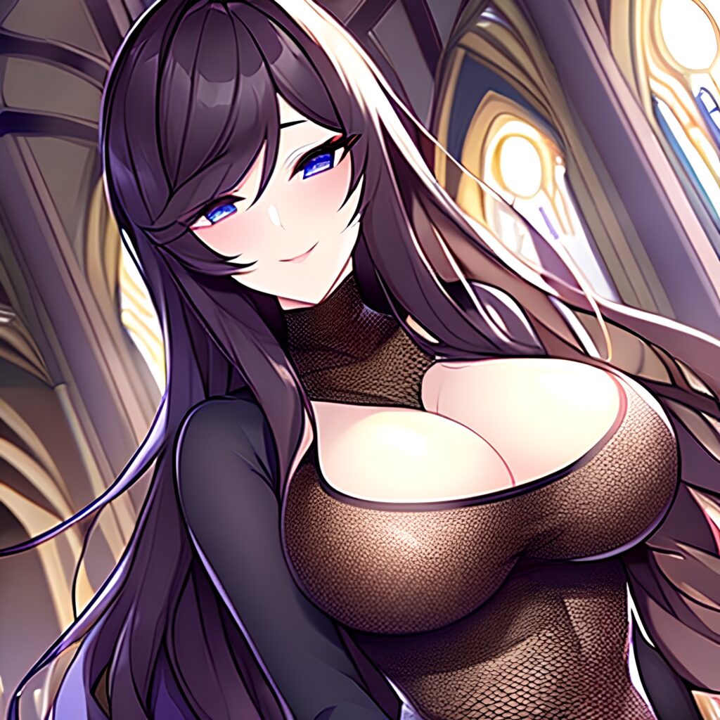 woman church messy hair brunette fishnet long hair 