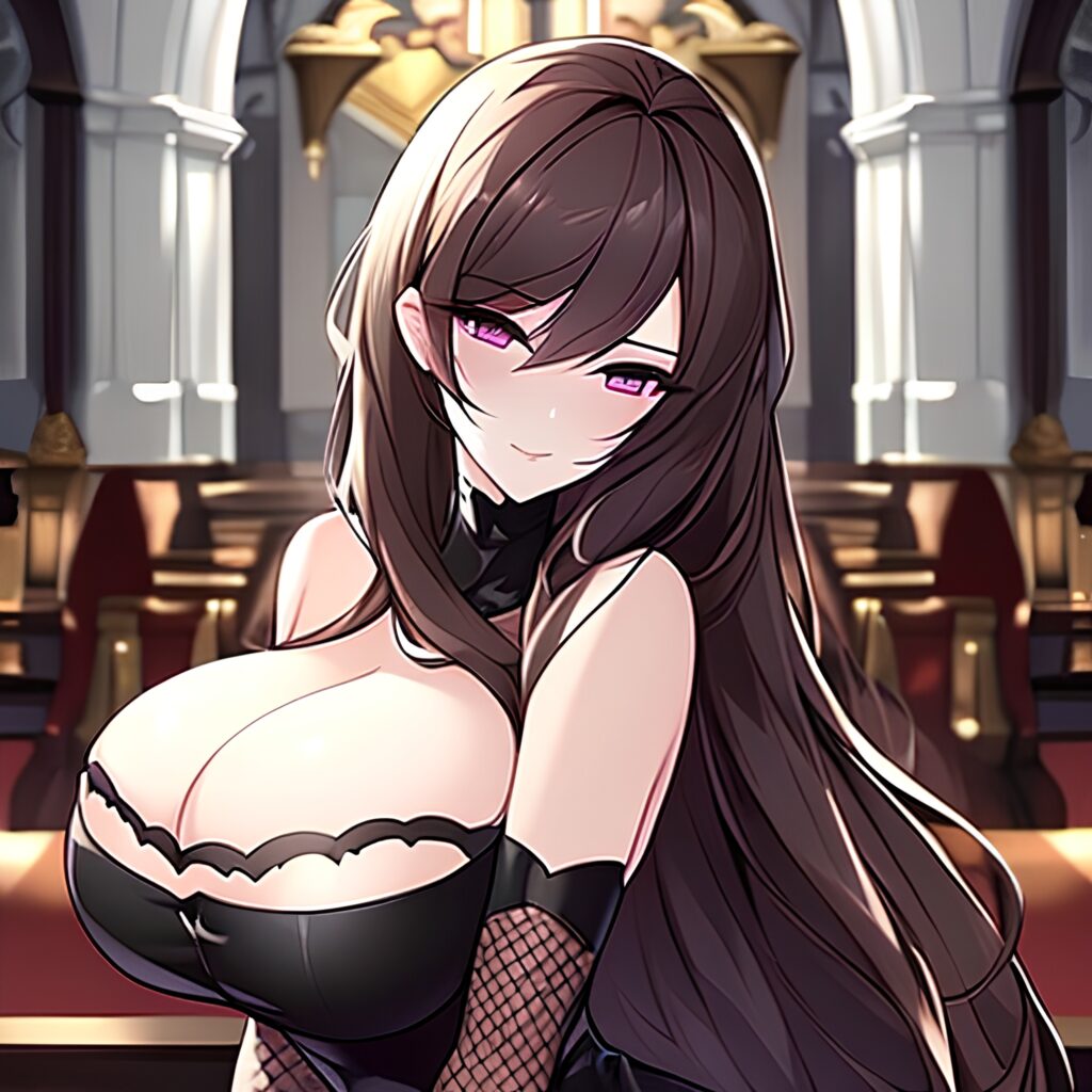 woman church messy hair brunette fishnet long hair 