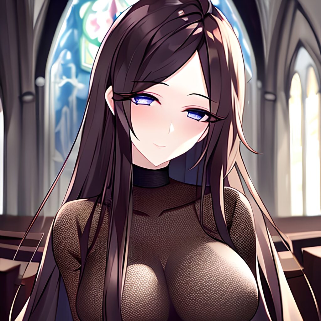 woman church messy hair brunette long hair fishnet 