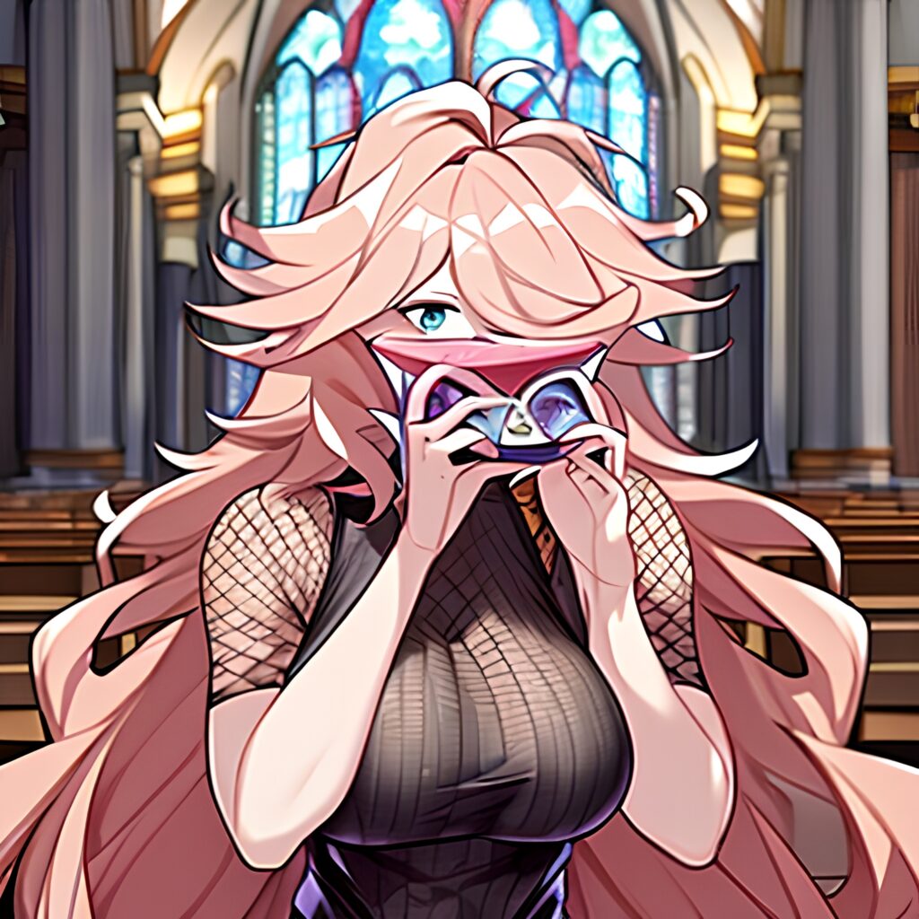 woman church messy hair fishnet brunette long hair 