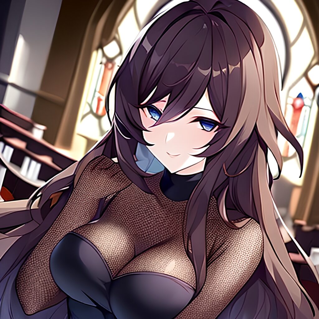 woman church messy hair fishnet brunette long hair 