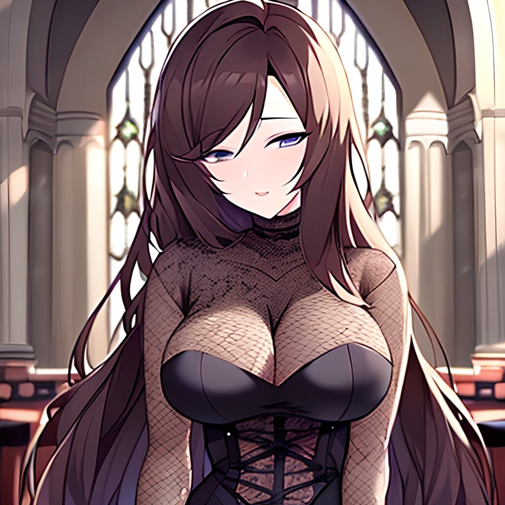 woman church messy hair fishnet brunette long hair