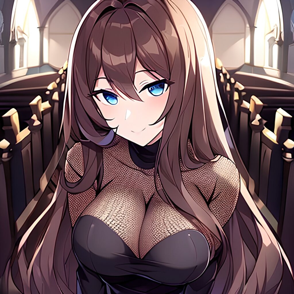 woman church messy hair fishnet brunette long hair 