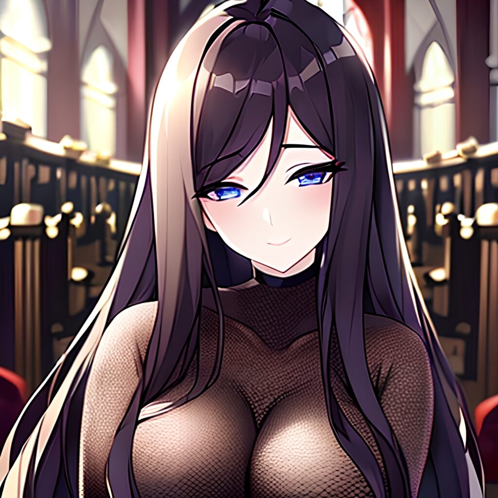 woman church messy hair fishnet brunette long hair