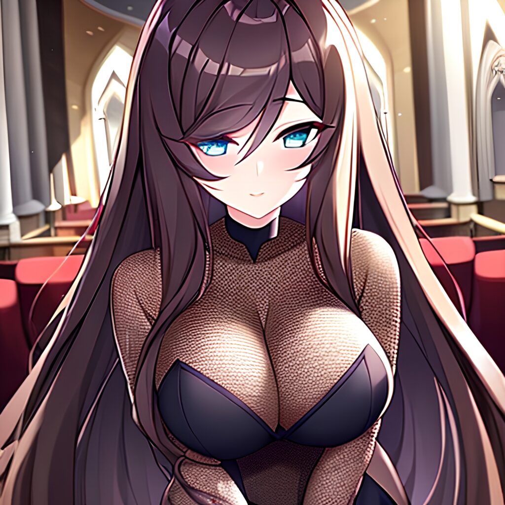 woman church messy hair fishnet long hair brunette 