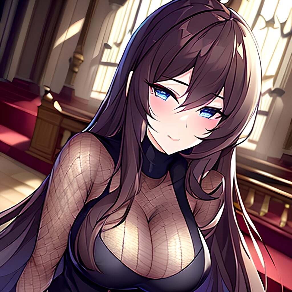 woman church messy hair long hair brunette fishnet 