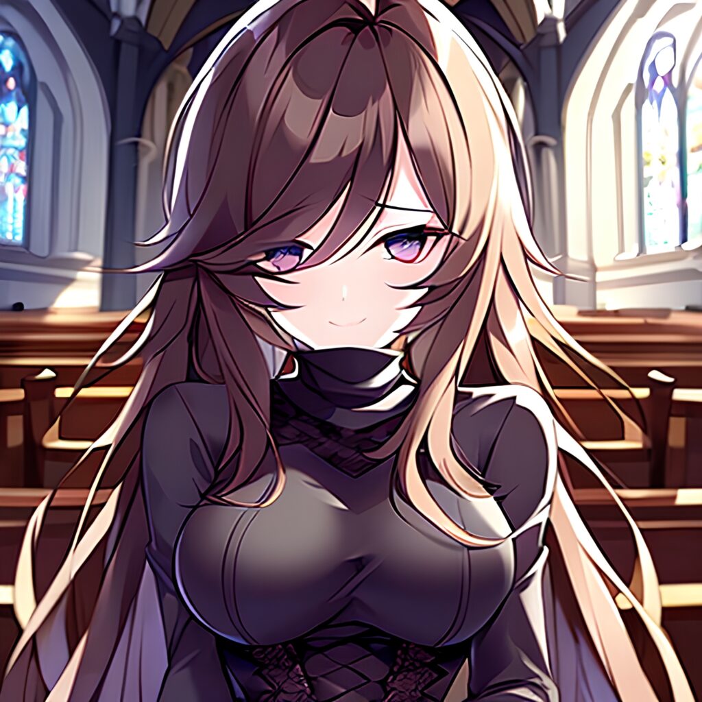 woman church messy hair long hair brunette fishnet 