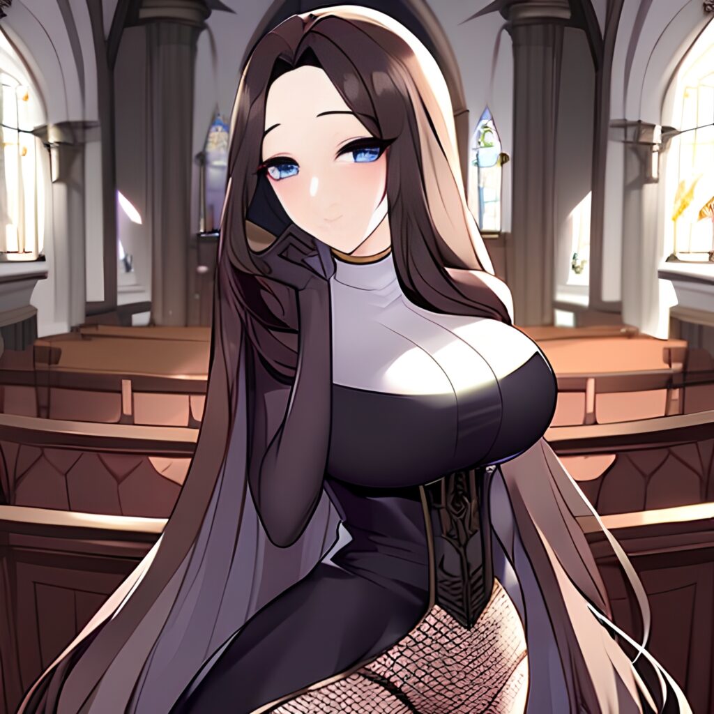 woman church messy hair long hair fishnet brunette 