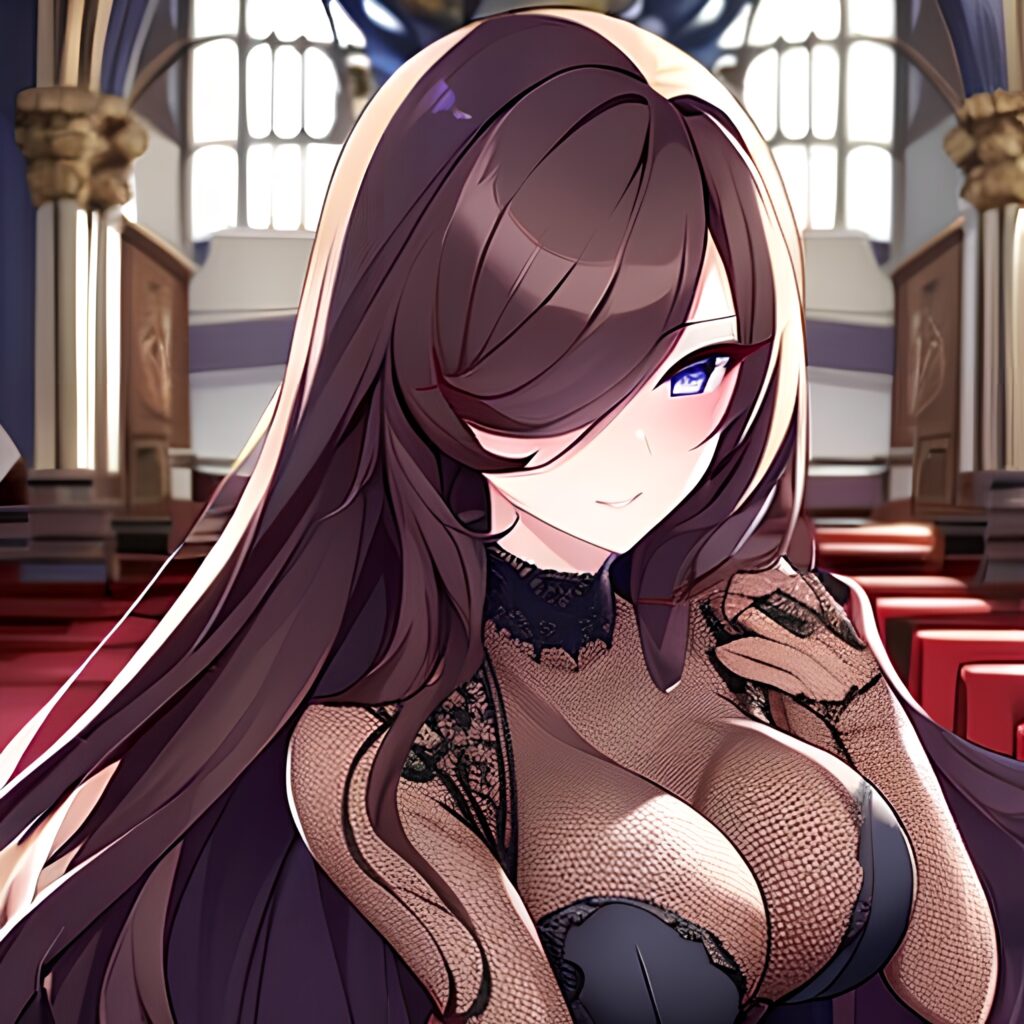 woman church messy hair long hair fishnet brunette 