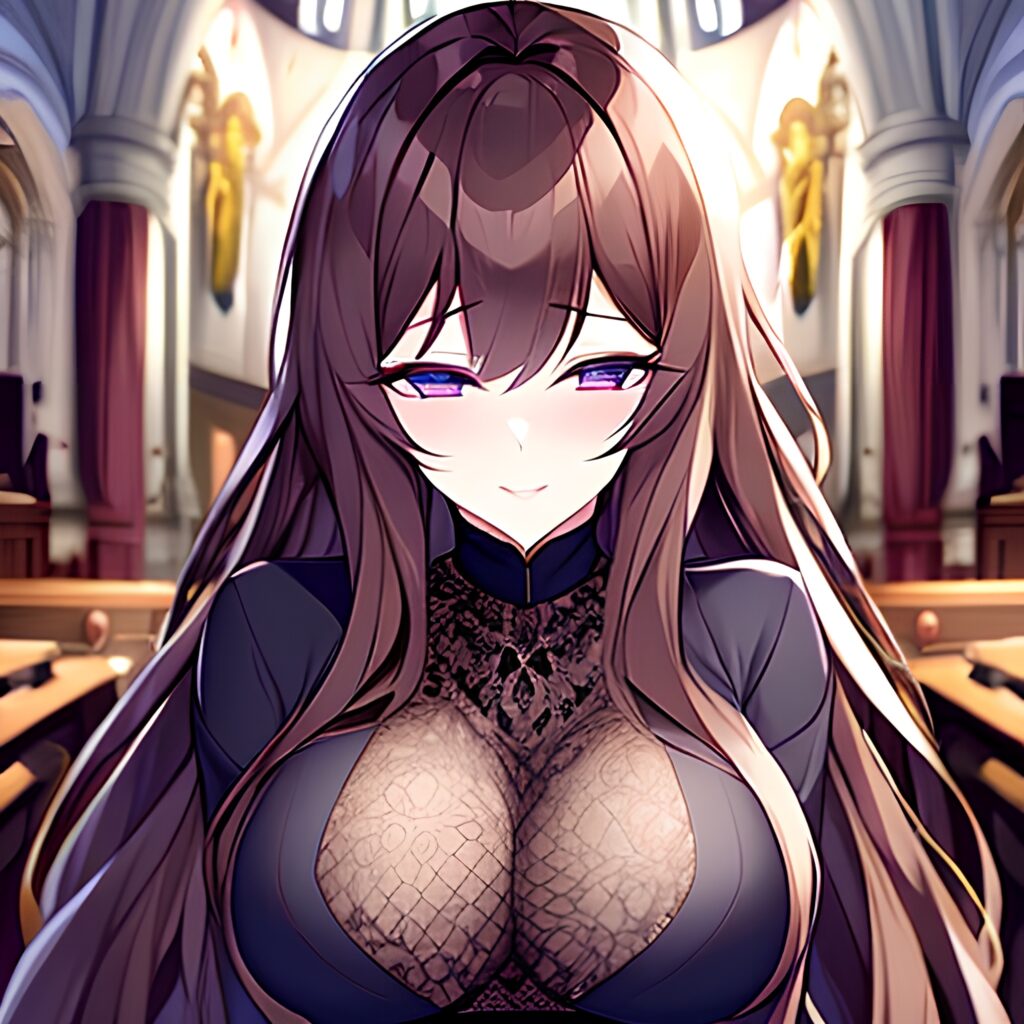 woman church messy hair long hair fishnet brunette 