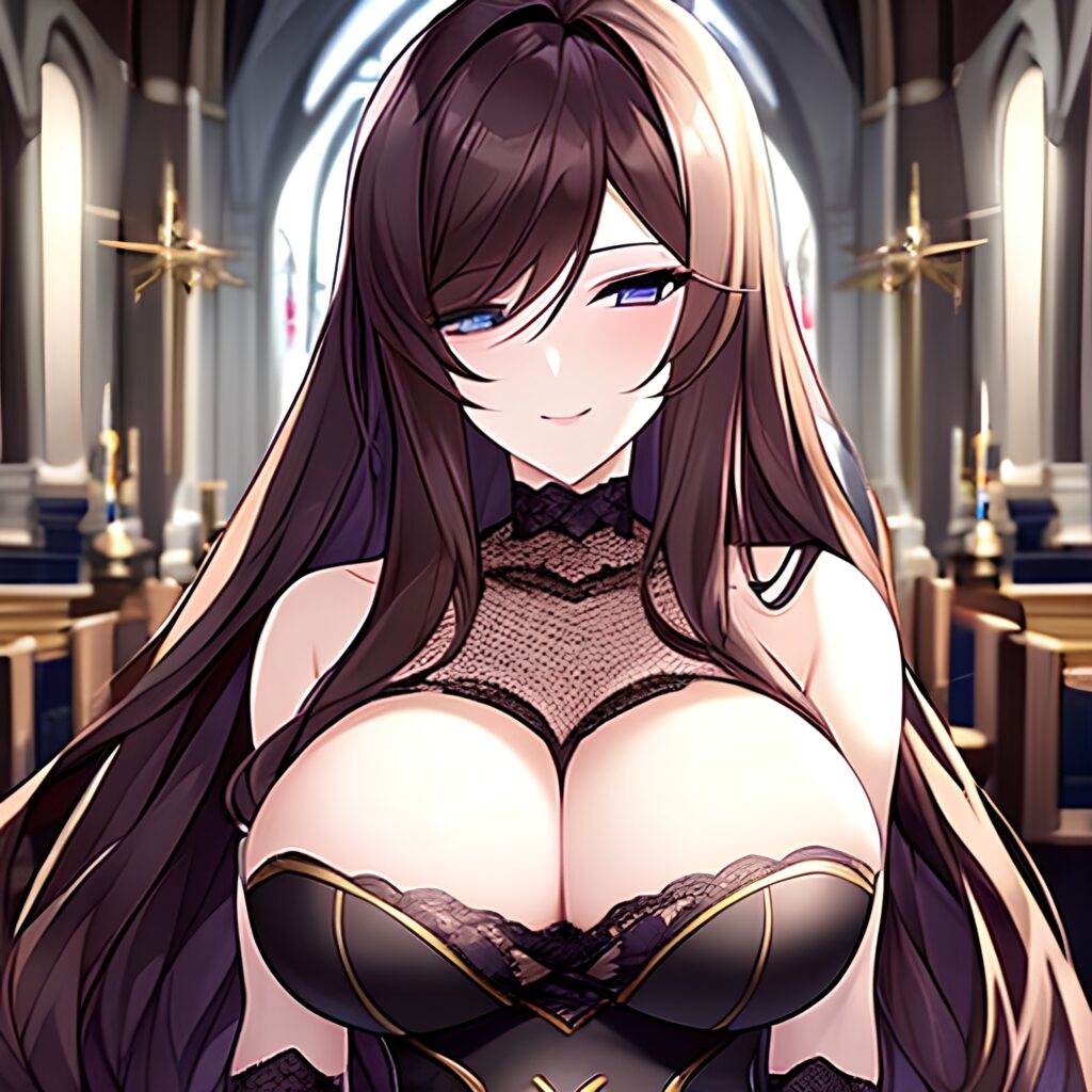woman fishnet brunette church long hair messy hair