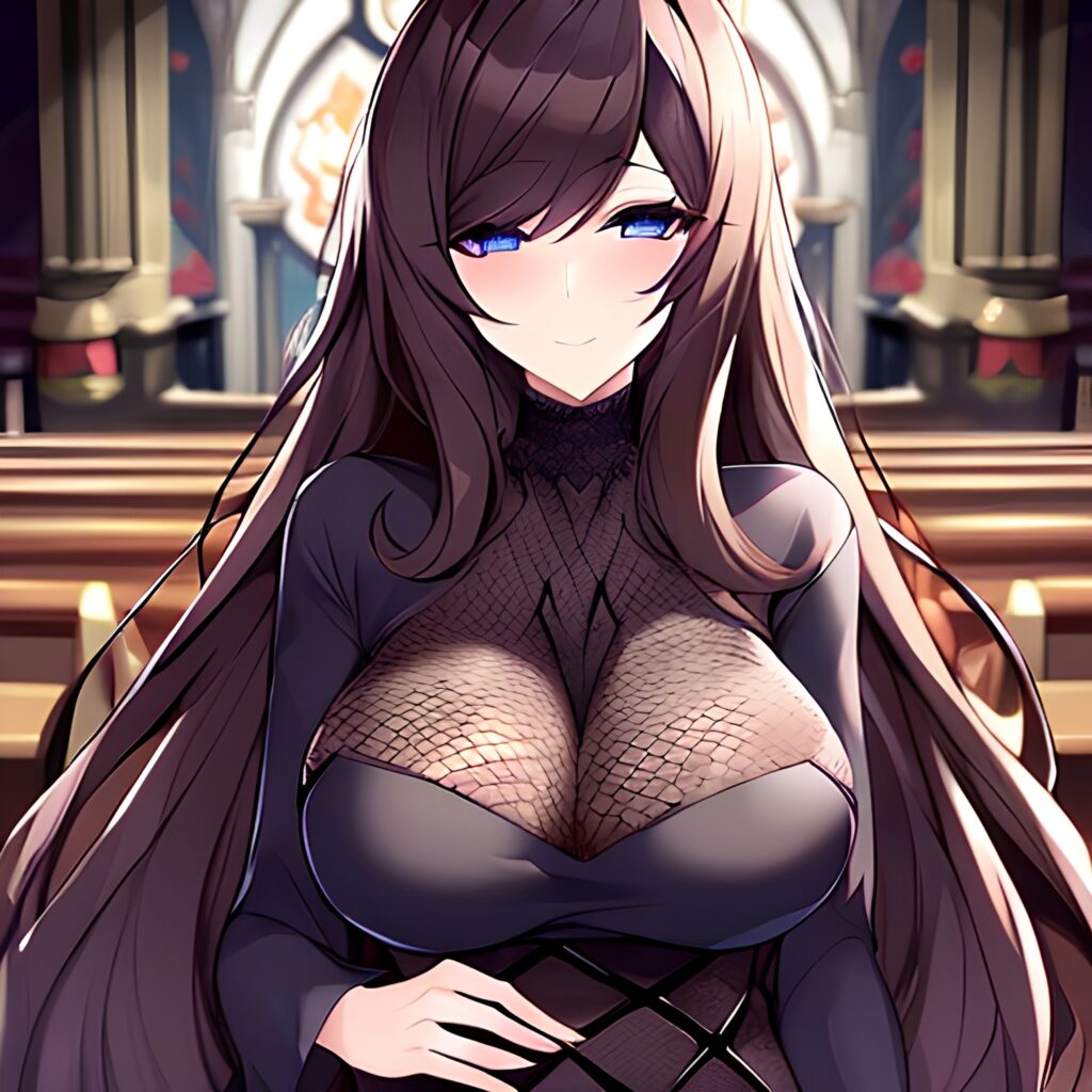 woman fishnet brunette church long hair messy hair 