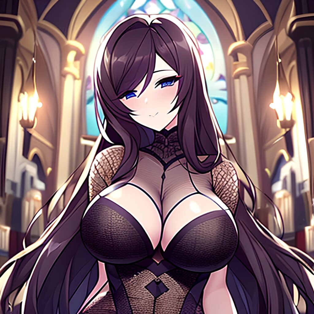 woman fishnet brunette church long hair messy hair 