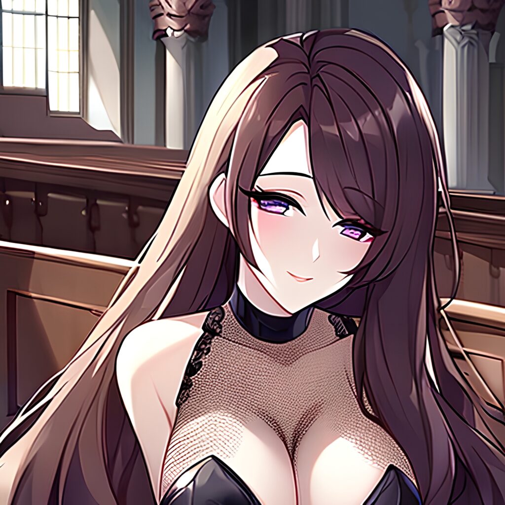 woman fishnet brunette church long hair messy hair 