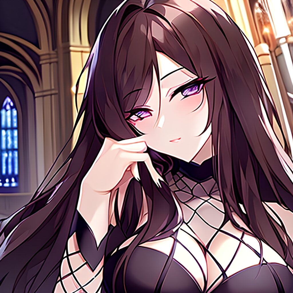 woman fishnet brunette church long hair messy hair 