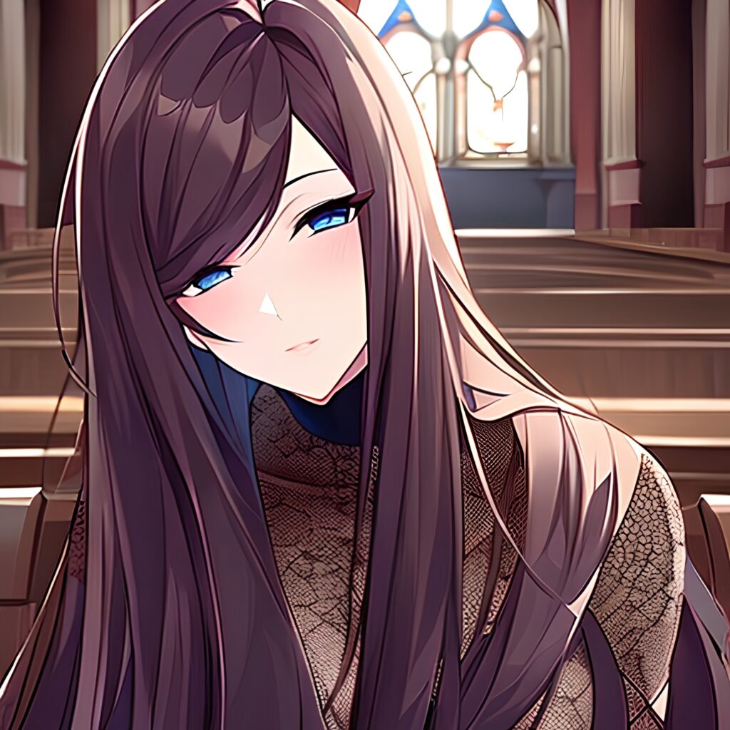 woman fishnet brunette church messy hair long hair 