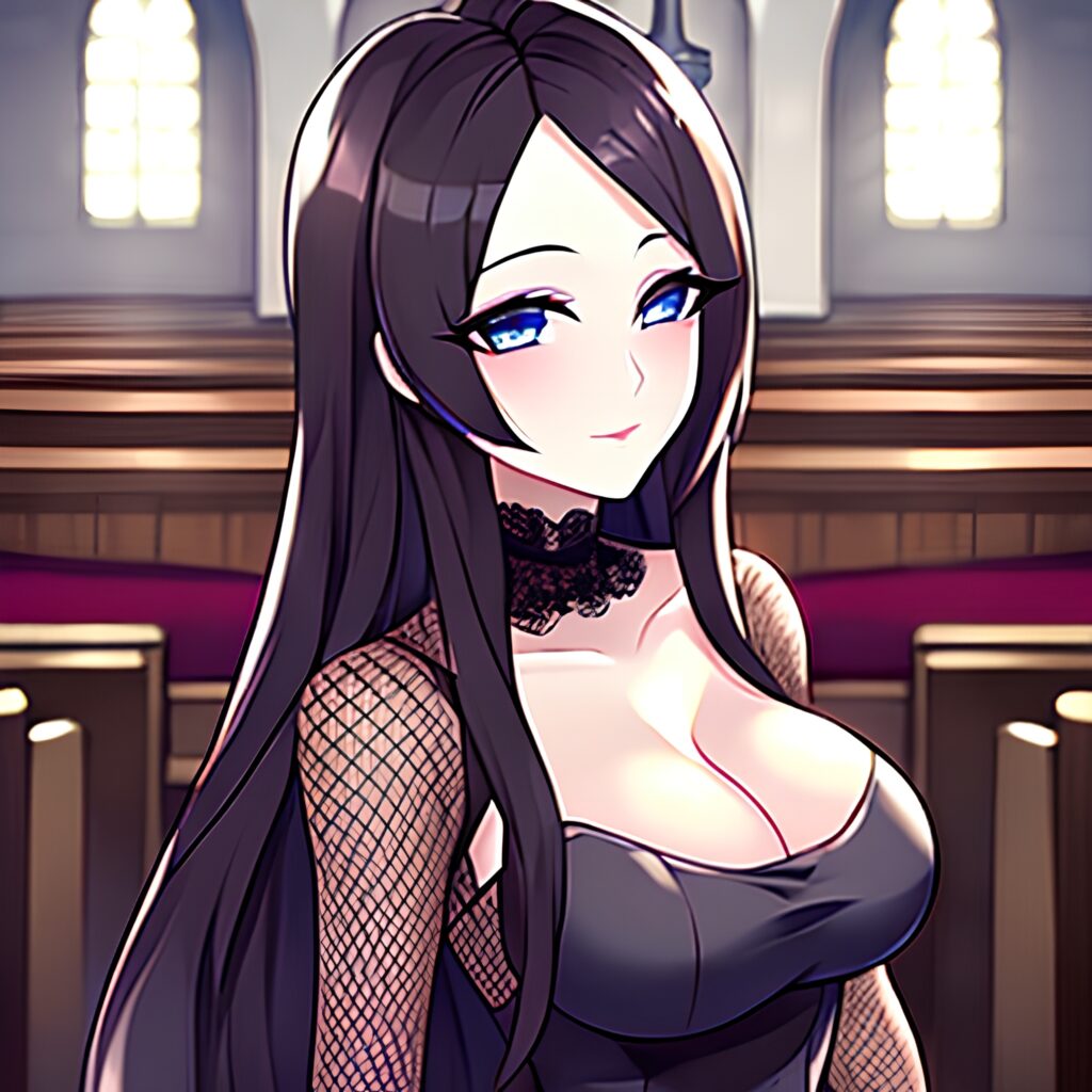 woman fishnet brunette church messy hair long hair 