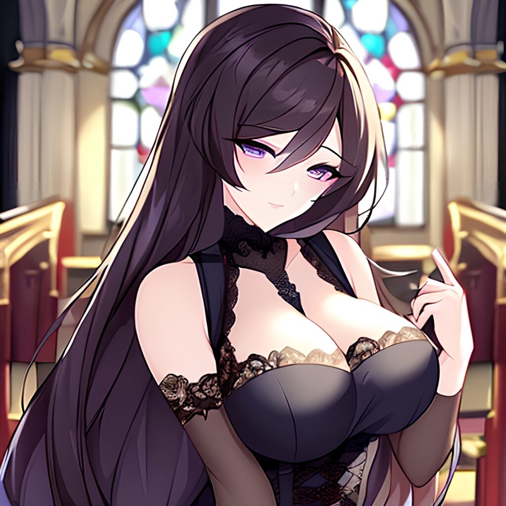 woman fishnet brunette long hair church messy hair 