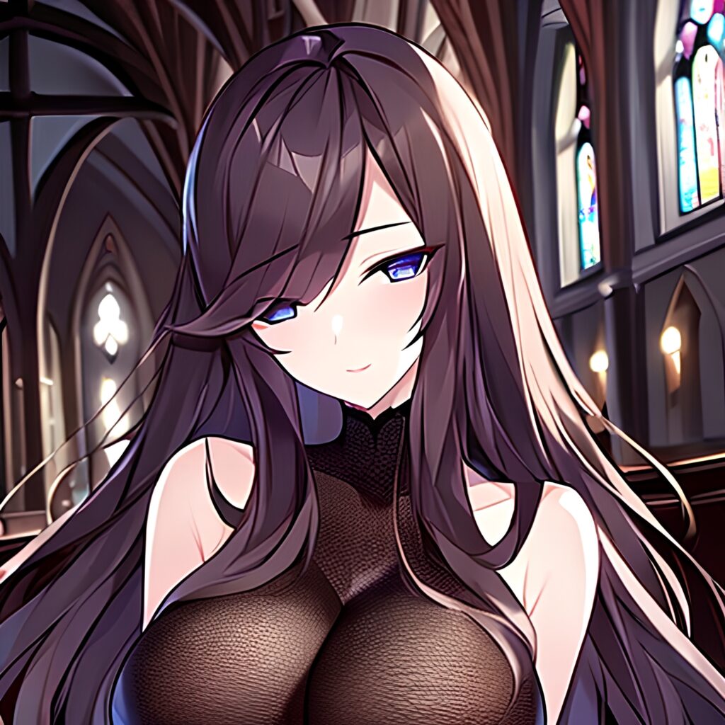 woman fishnet brunette long hair church messy hair