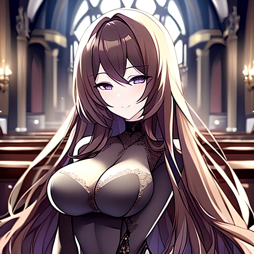 woman fishnet brunette long hair messy hair church 