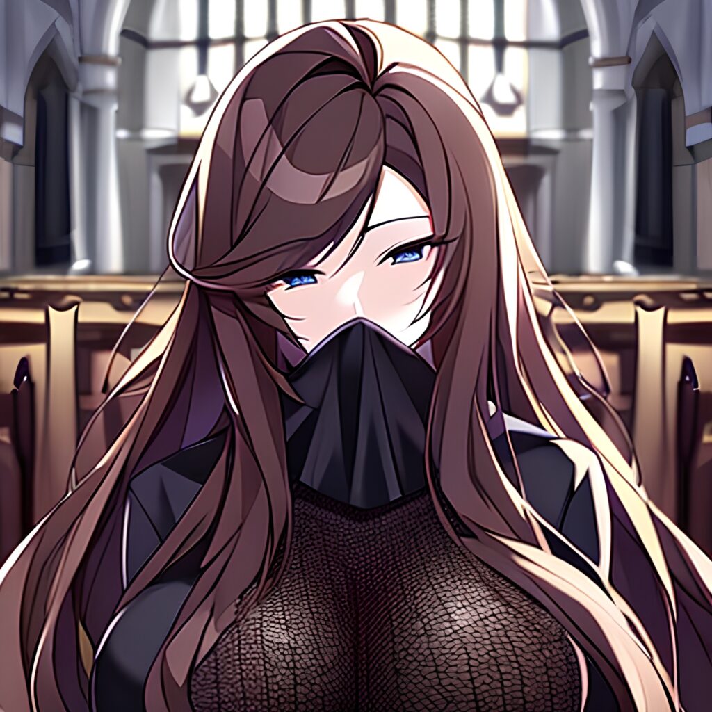 woman fishnet brunette long hair messy hair church 